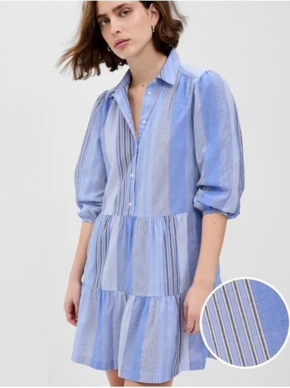 Gap Puff Sleeve Shirt Dress Blue Stripe